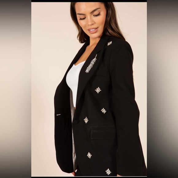 NEW WOMEN’S RHINESTONES BLACK BLAZER - Picture 1 of 4